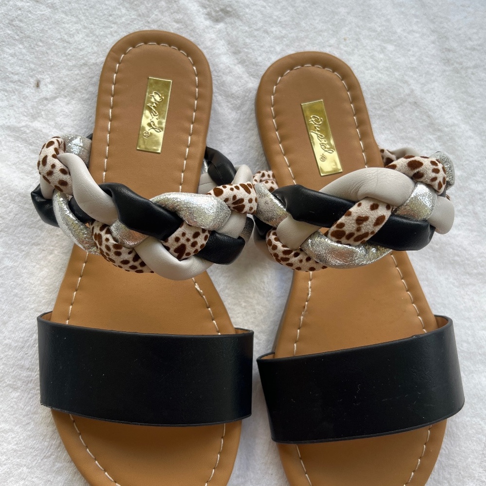 Qupid Sandals Shoes Women's Size 6M Brown Reptile Print